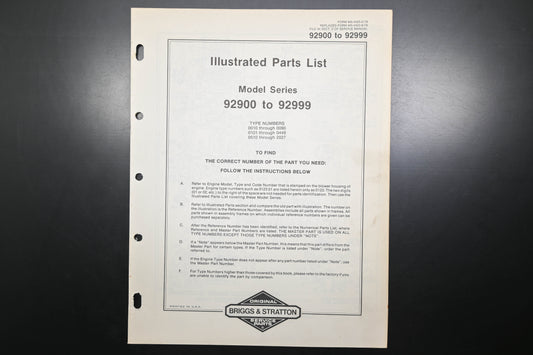 OEM Briggs & Stratton MS-5423-2/79 92900-92999 Parts List