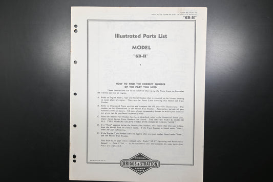 OEM Briggs & Stratton MS-4028-55 Model 6B-H Parts List