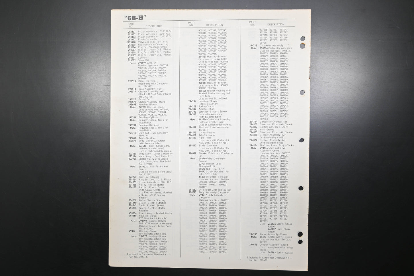 OEM Briggs & Stratton MS-4028-55 Model 6B-H Parts List