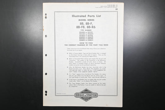 OEM Briggs & Stratton MS-3802-60 Model 8B Parts List