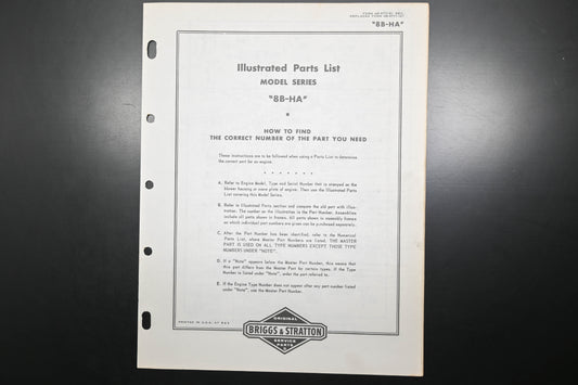 OEM Briggs & Stratton MS-3777-61 Model 8B-HA Parts List