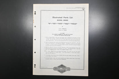 OEM Briggs & Stratton MS-4218-102 Model Series 9 9B 9F 9R Parts List