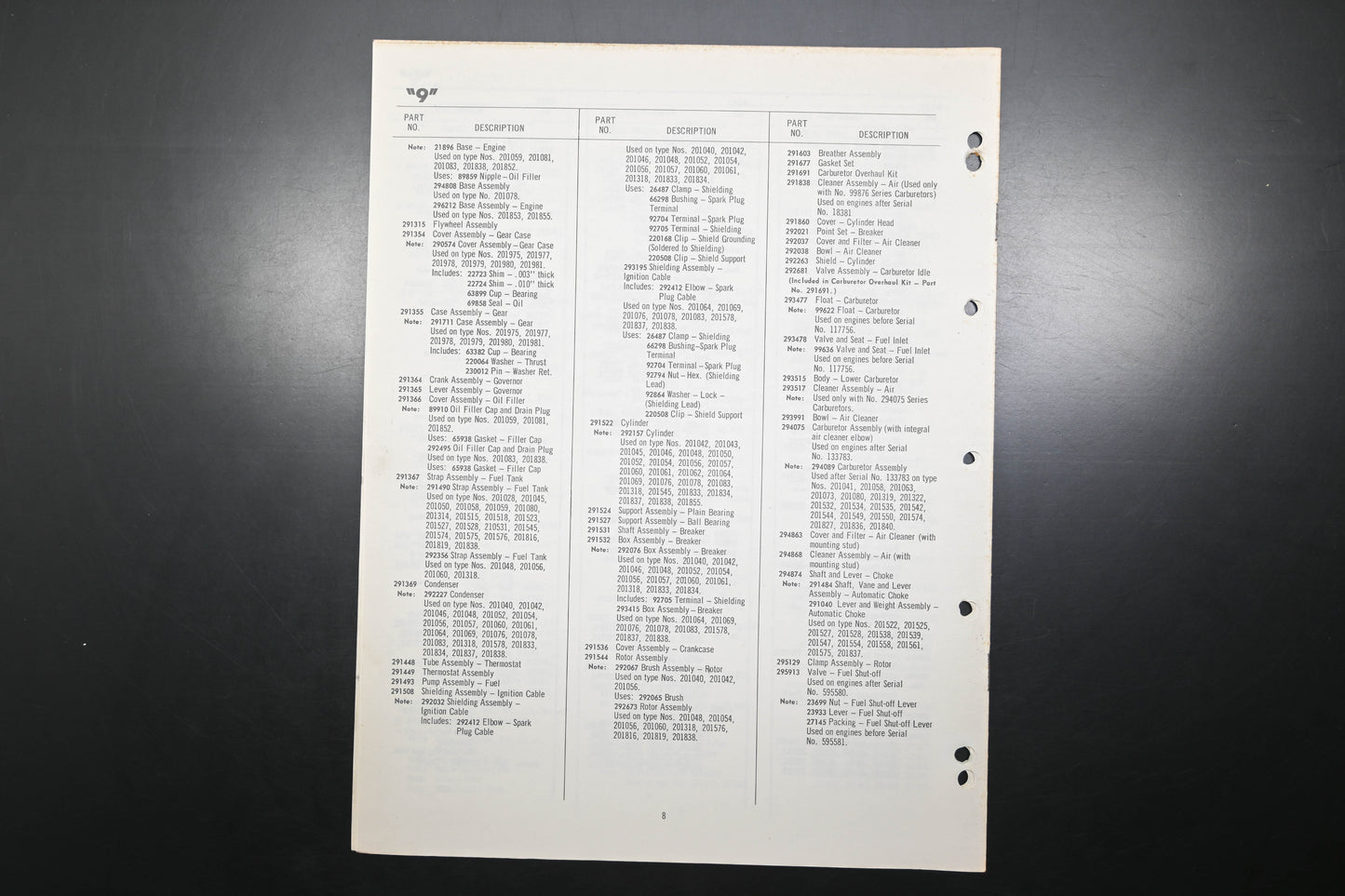 OEM Briggs & Stratton MS-4218-102 Model Series 9 9B 9F 9R Parts List