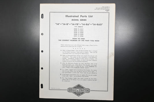 OEM Briggs & Stratton MS-4060-73 Model Series 14 14-B 14-F 14-R Parts List
