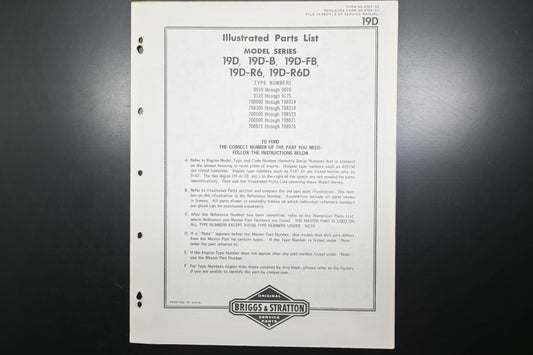 OEM Briggs & Stratton MS-4073-53 Model Series 19D Parts List