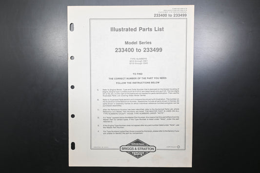 OEM Briggs & Stratton MS-5464-3/79 233400-233499 Parts List
