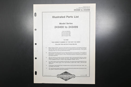 OEM Briggs & Stratton MS-5424-3/79 243400-243499 Parts List