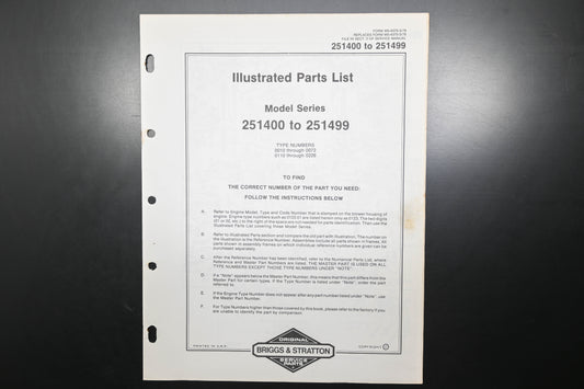 OEM Briggs & Stratton MS-6370-3/79 251400-251499 Parts List