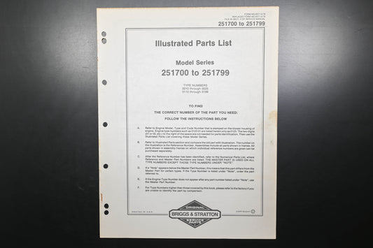 OEM Briggs & Stratton MS-6371-5/79 251700-251799 Parts List