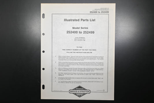 OEM Briggs & Stratton MS-6928-3/79 252400-252499 Parts List