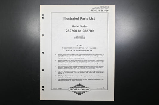 OEM Briggs & Stratton MS-6929-5/79 252700-252799 Parts List