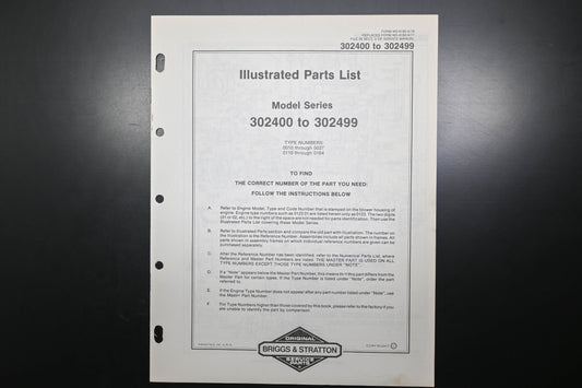 OEM Briggs & Stratton MS-6192-5/78 302400-302499 Parts List