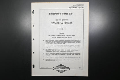 OEM Briggs & Stratton MS-6179-12/78 326400-326499 Parts List