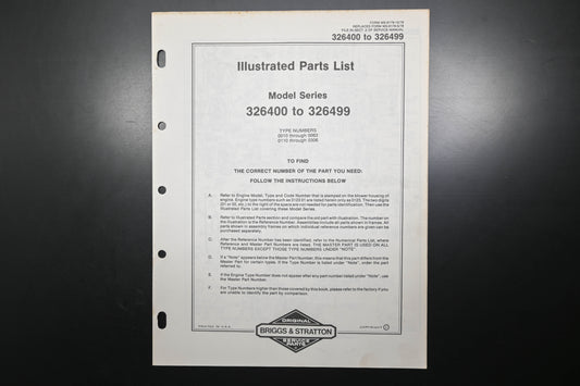 OEM Briggs & Stratton MS-6179-12/78 326400-326499 Parts List