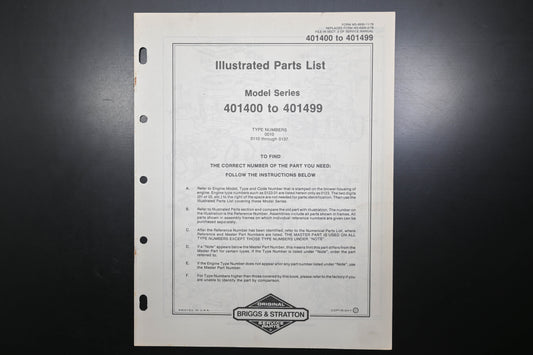 OEM Briggs & Stratton MS-6930-11/78 401400-401499 Parts List