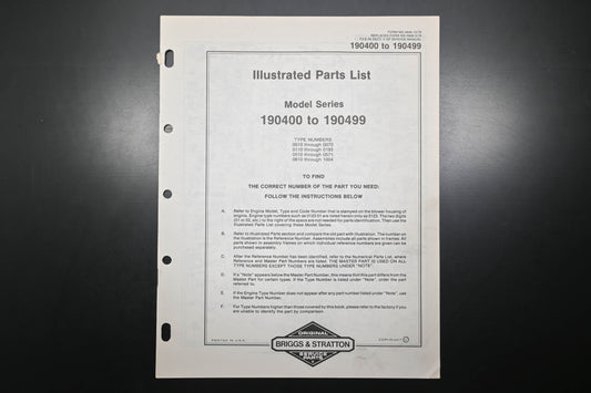 OEM Briggs & Stratton MS-5848-12/78 190400-190499 Parts List
