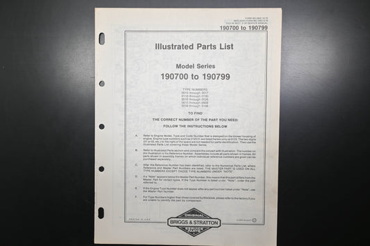 OEM Briggs & Stratton MS-5852-12/78 190700-190799 Parts List