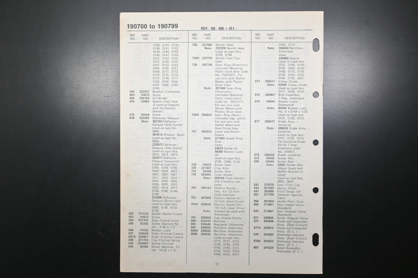 OEM Briggs & Stratton MS-5852-12/78 190700-190799 Parts List
