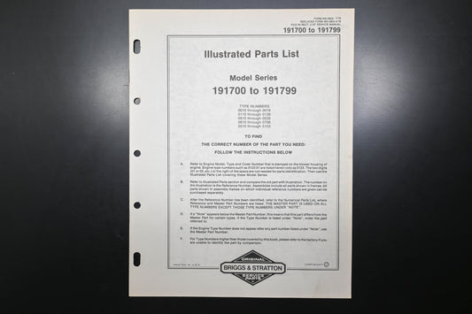 OEM Briggs & Stratton MS-5853-1/79 191700-191799 Parts List