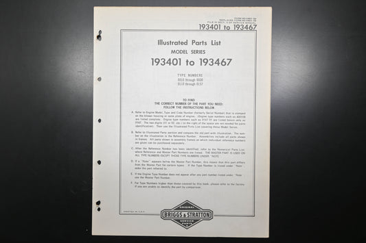 OEM Briggs & Stratton MS-5463-84 193401-193467 Parts List