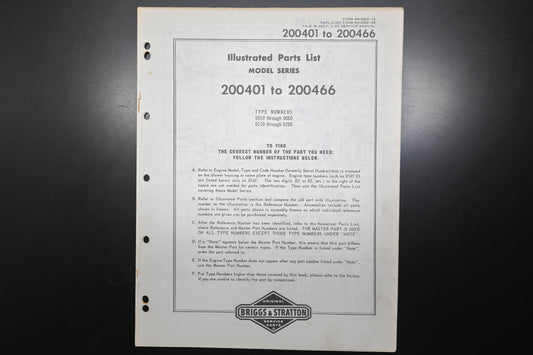 OEM Briggs & Stratton MS-5562-16 200401-200466 Parts List