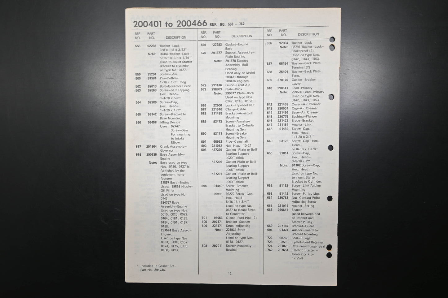 OEM Briggs & Stratton MS-5562-16 200401-200466 Parts List