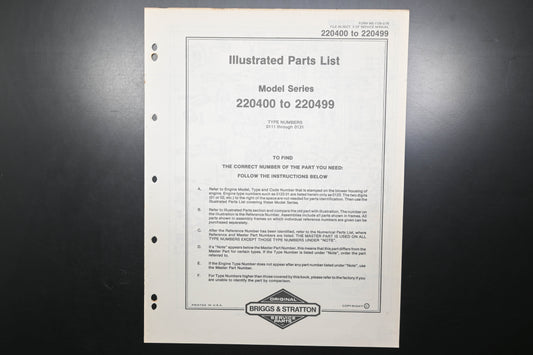OEM Briggs & Stratton MS-7128-2/79 220400-220499 Parts List