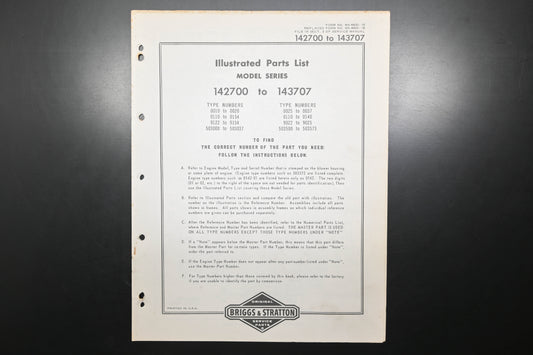 OEM Briggs & Stratton MS-4800-19 142700-143707 Parts List
