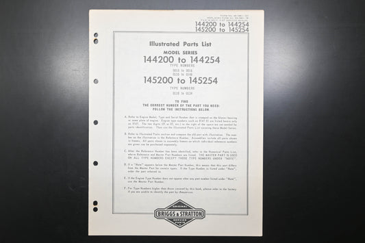 OEM Briggs & Stratton MS-5461-107 144200-144254 & 145200-145254 Parts List
