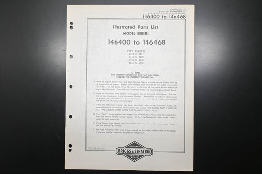 OEM Briggs & Stratton MS-5849-52 146400-146468 Parts List