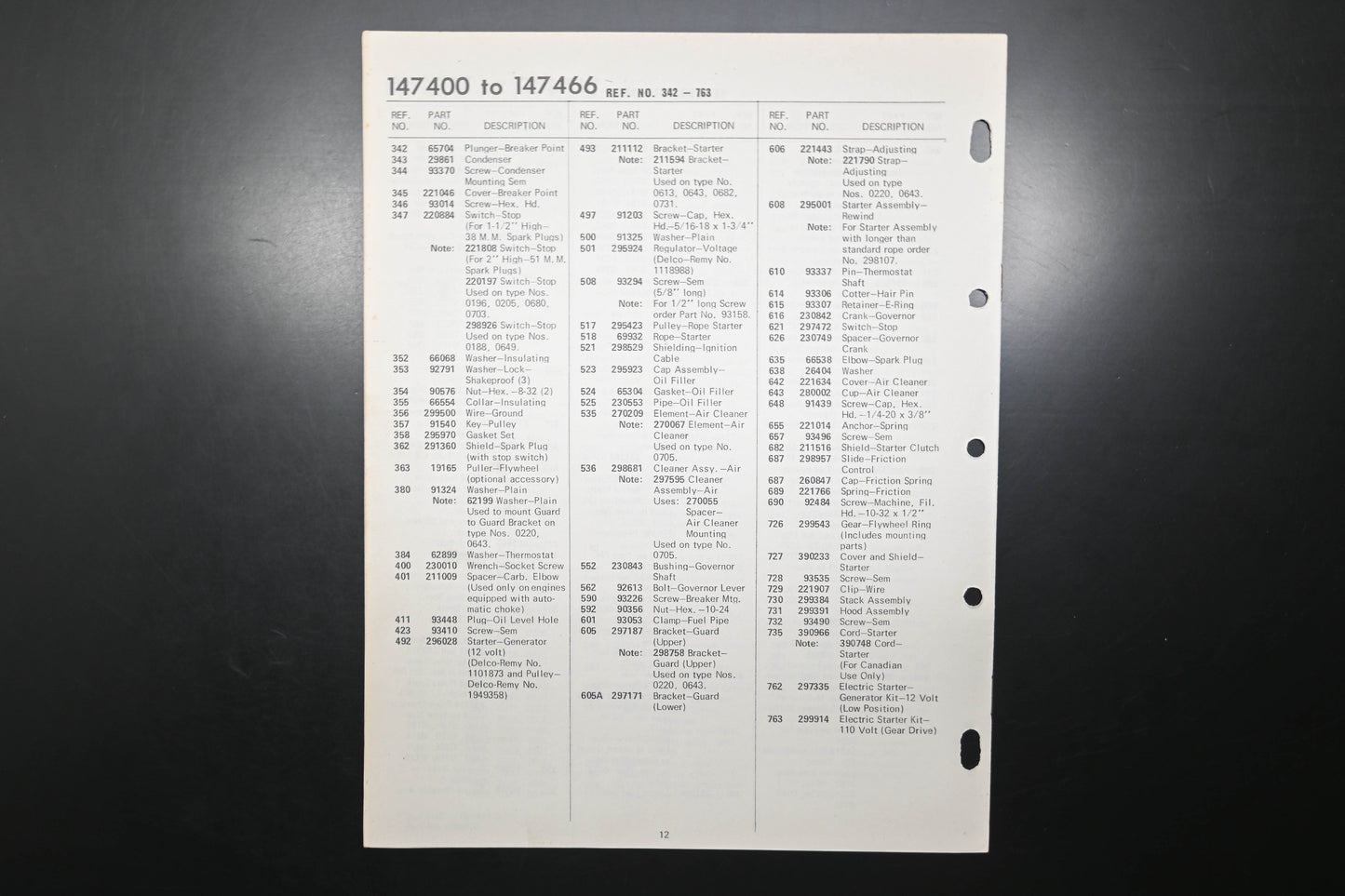 OEM Briggs & Stratton MS-5462-16 147400-147466 Parts List