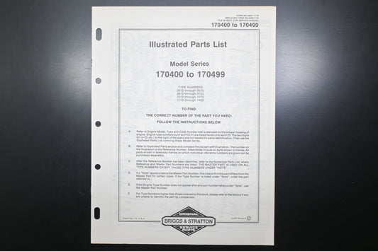 OEM Briggs & Stratton MS-5850-11/78 170400-170499 Parts List