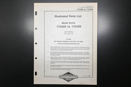 OEM Briggs & Stratton MS-6923-11/78 170400-170499 Parts List