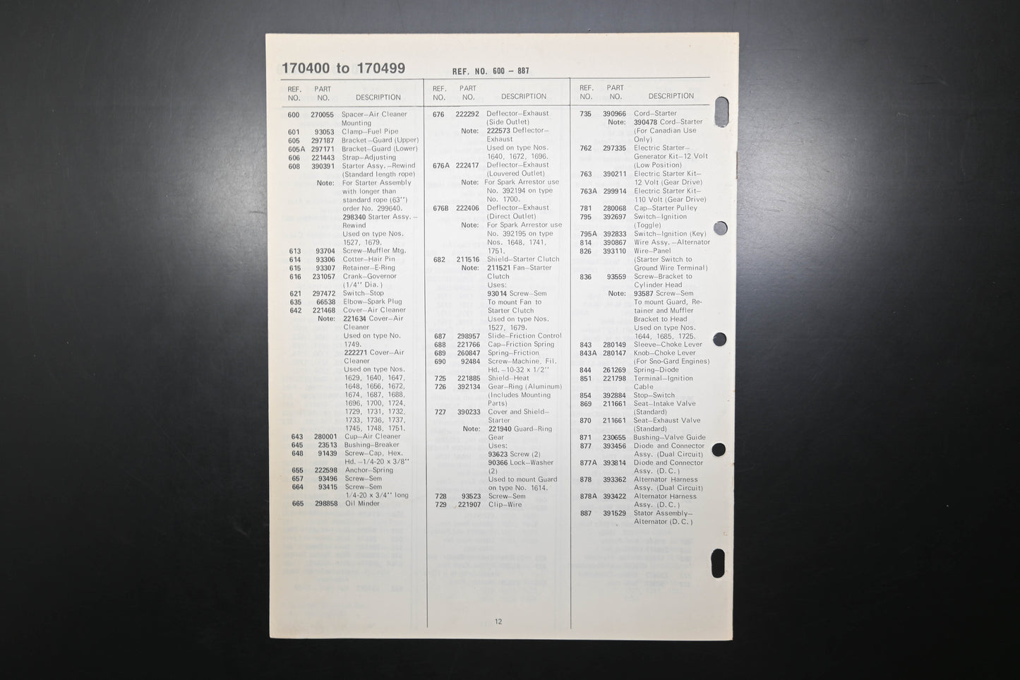 OEM Briggs & Stratton MS-6923-11/78 170400-170499 Parts List
