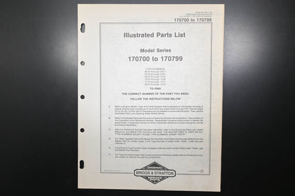 OEM Briggs & Stratton MS-5567-7/78 170700-170799 Parts List