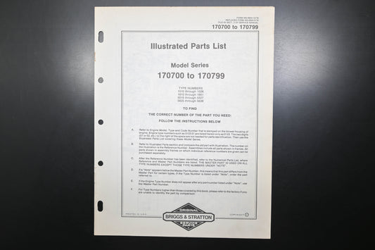 OEM Briggs & Stratton MS-6924-12/78 170700-170799 Parts List
