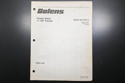 Bolens P3841-1 84 Frame Steer Tractor Model 942 Parts List