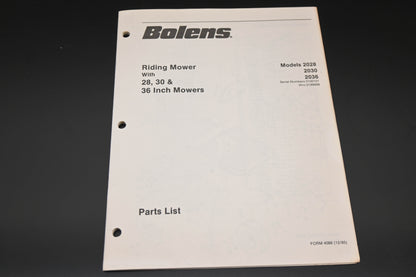 Bolens 4086 85 Riding Mower Models 2028 2030 2036 Parts List