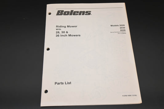 Bolens 4086 85 Riding Mower Models 2028 2030 2036 Parts List
