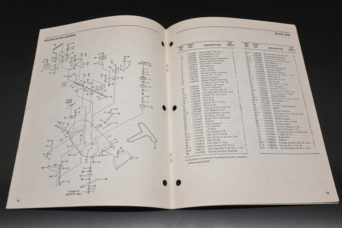 Bolens 4086 85 Riding Mower Models 2028 2030 2036 Parts List
