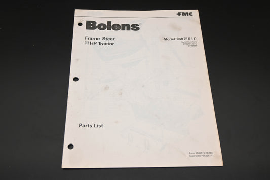 Bolens 553557-2 80 Frame Steer Tractor Model 940 Parts List