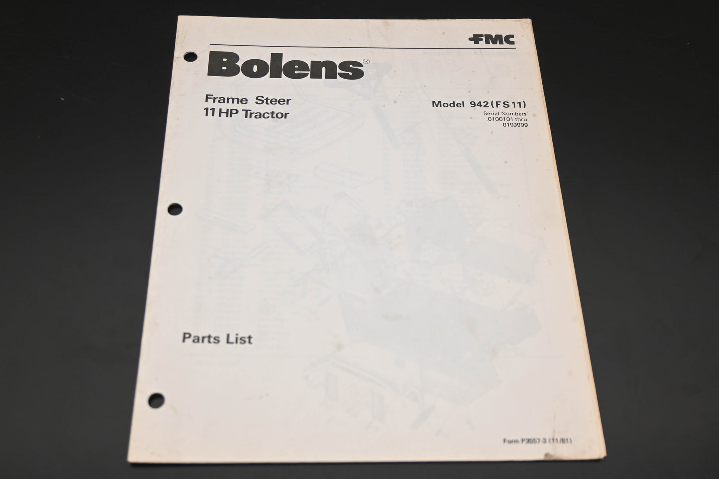 Bolens P3557-3 81 Frame Steer Tractor Model 942 Parts List