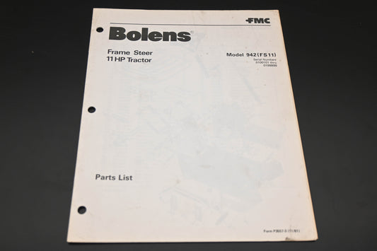 Bolens P3557-3 81 Frame Steer Tractor Model 942 Parts List