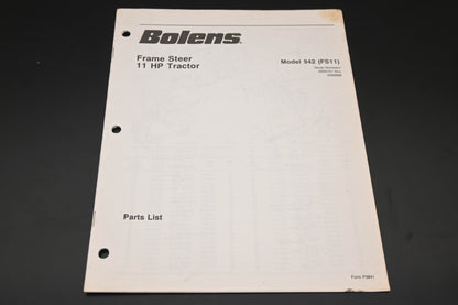 Bolens P3841 Frame Steer Tractor Model 942 Parts List