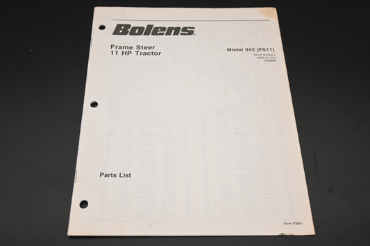 Bolens P3841 Frame Steer Tractor Model 942 Parts List