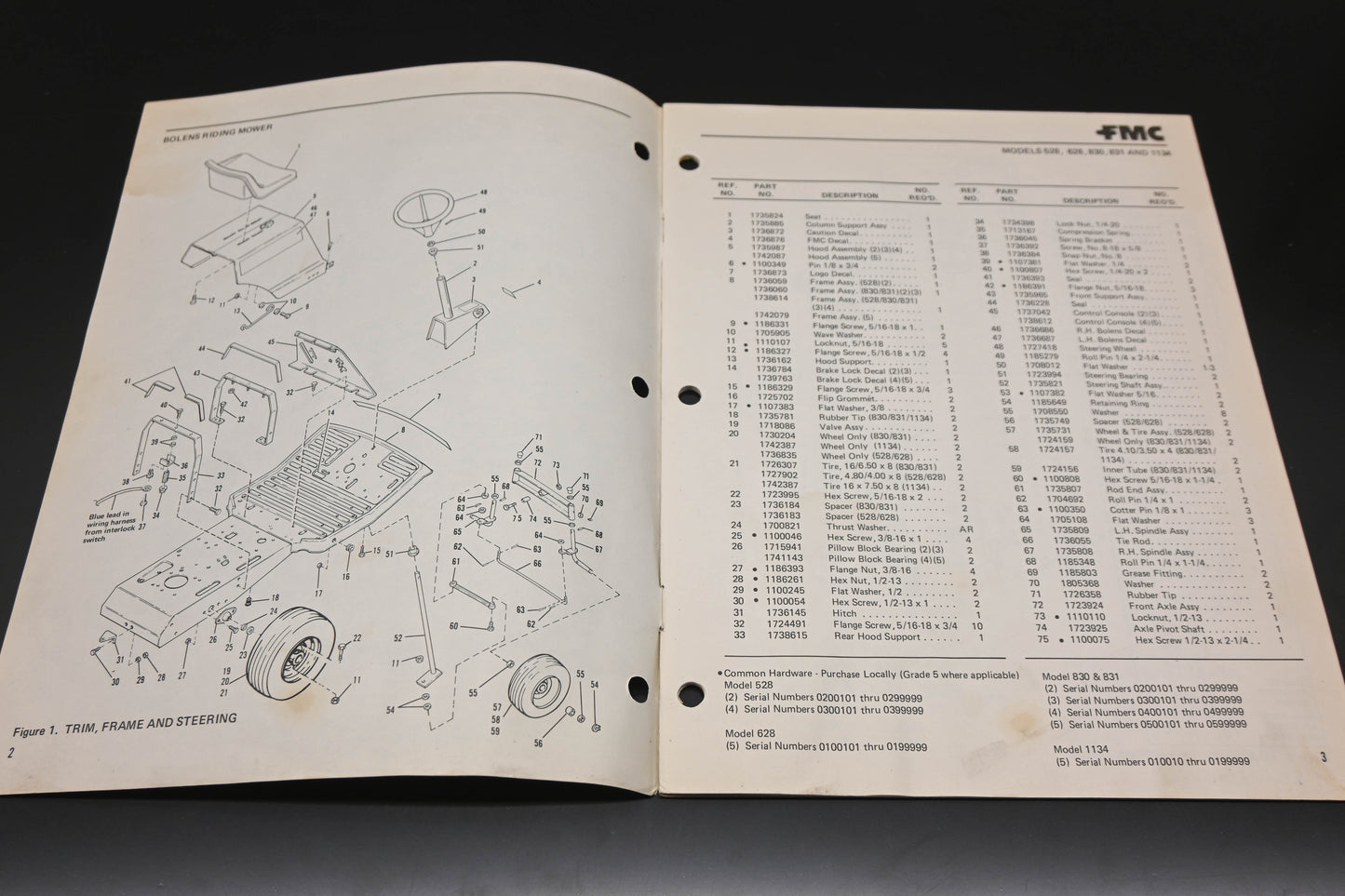 Bolens P553278-2 80 Riding Mower Models 528 628 830 831 1134 Parts List