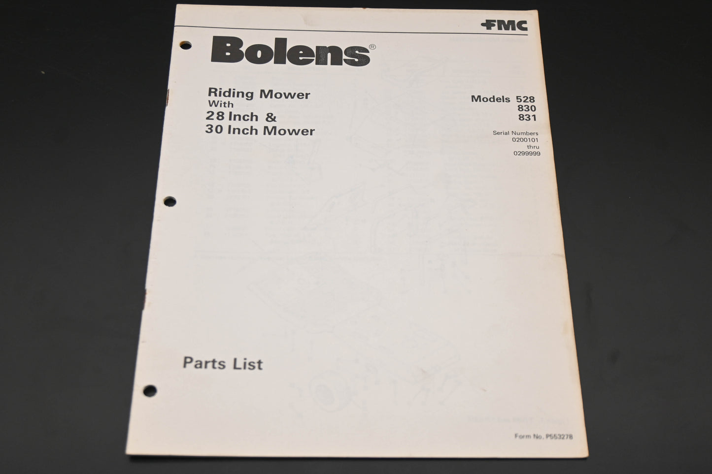 Bolens P553278 Riding Mower Models 528 830 831 Parts Catalog