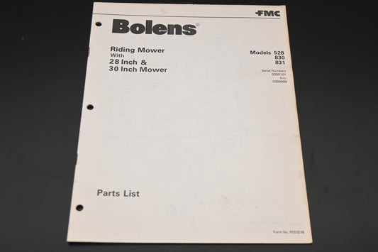 Bolens P553278 Riding Mower Models 528 830 831 Parts Catalog