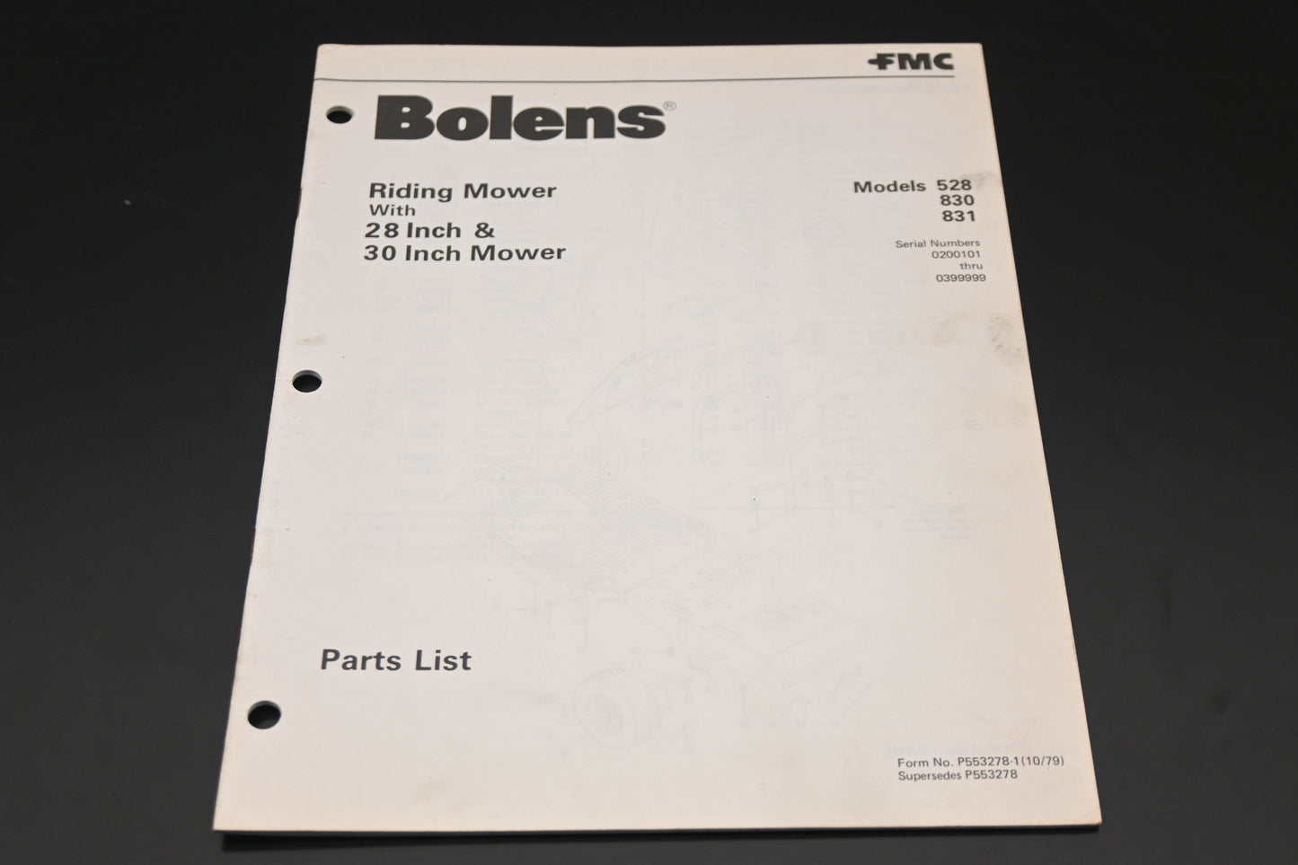 Bolens P5538278-1 79 Riding Mower Models 528 830 831 Parts Catalog