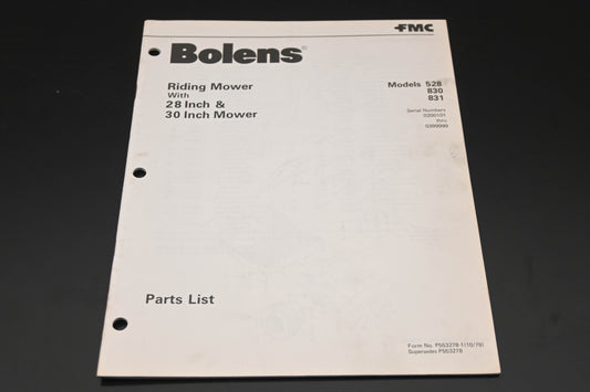 Bolens P5538278-1 79 Riding Mower Models 528 830 831 Parts Catalog